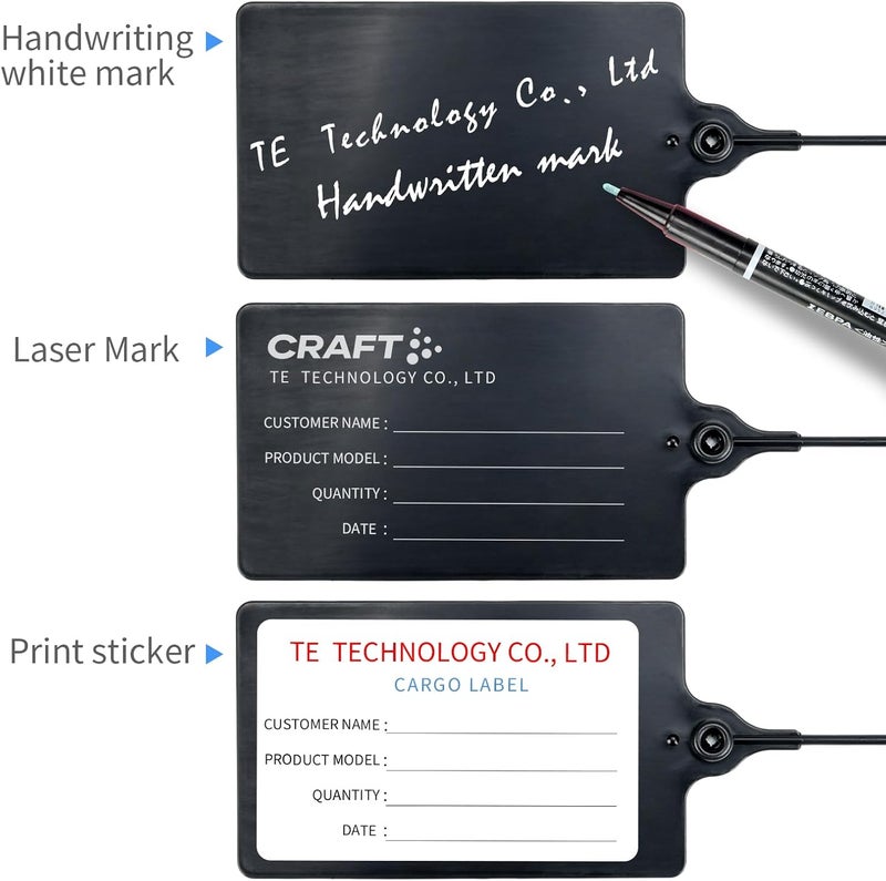 LeadSeals 100 Black Plastic Tags Shipping Tags Water Proof Tags for Labeling Shipping Labels Security Seals Writable Marker Ties Hanging Tags Storage Tag with One Marker Pen, 252*58 mm - Image 5